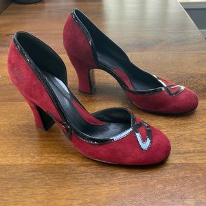 Fluevog Red Suede Heels - Size 8